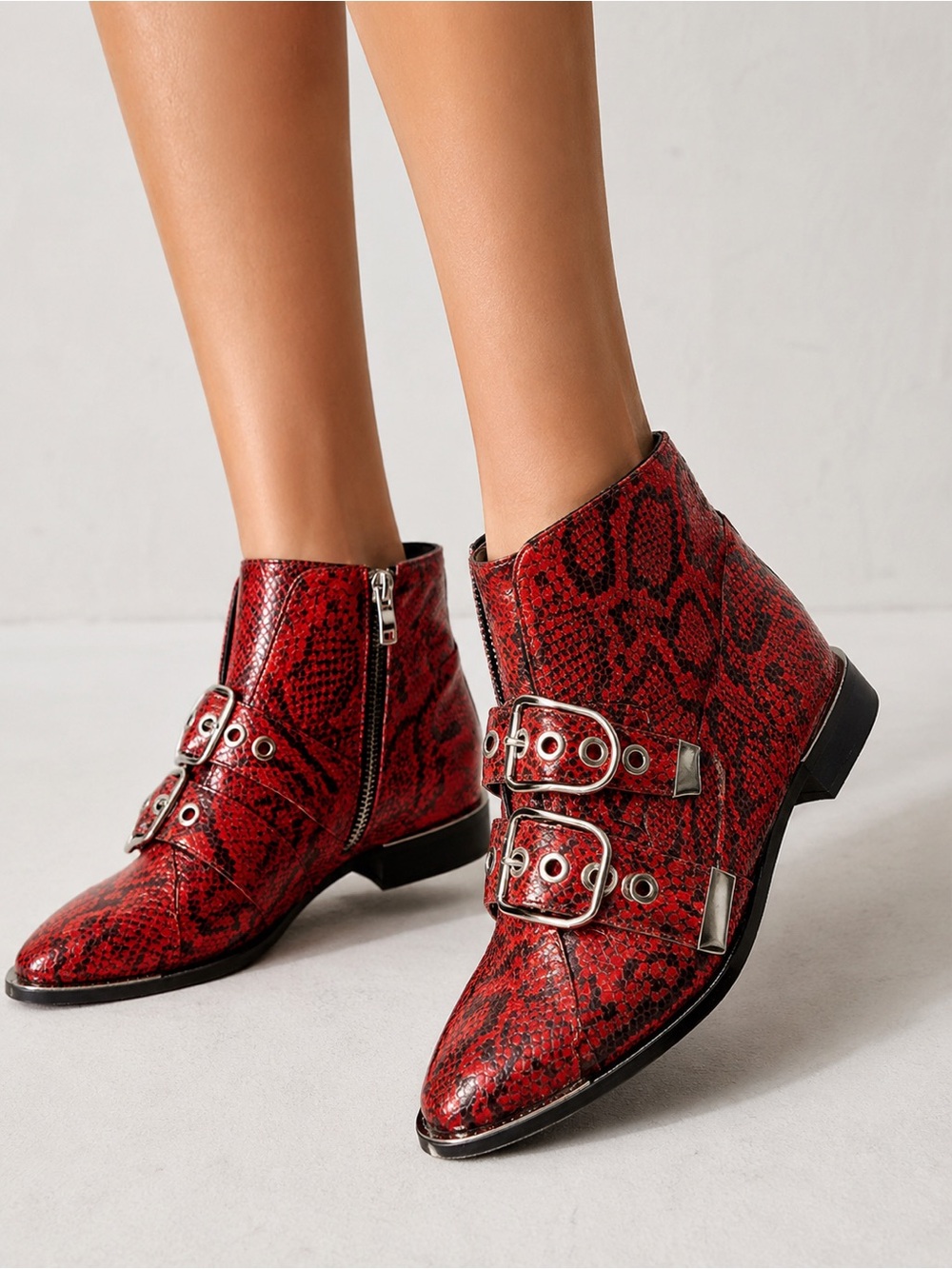 Red Textured snakeskin  boots